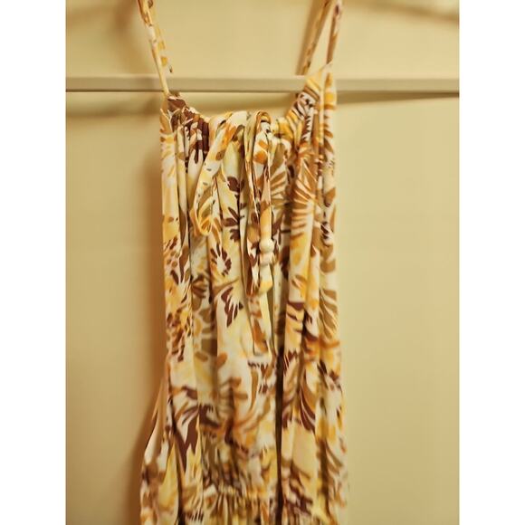 Joie Dress Womens XL Brown Bloom Boho Halter Maxi Pleat Slit Neutral Sundress - Picture 5 of 7